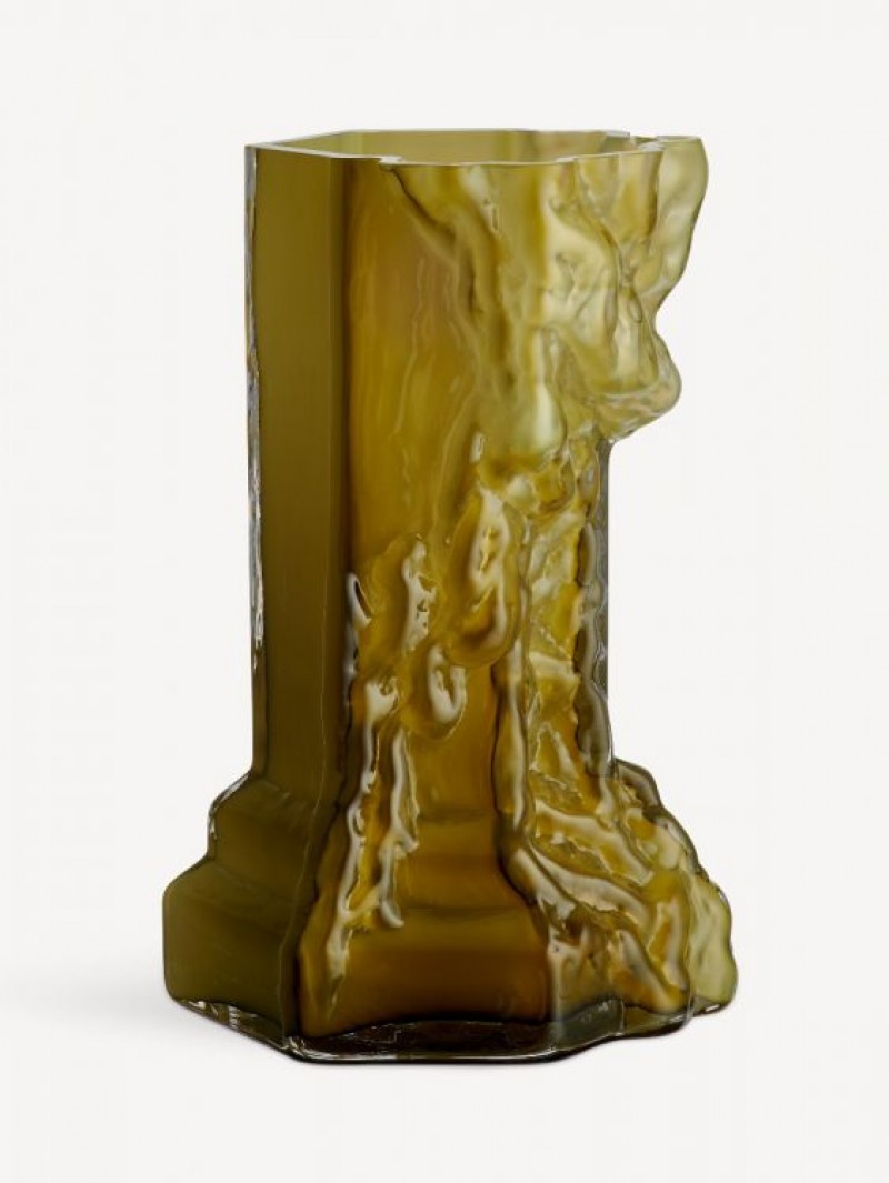 Krištolinė Kosta Boda vaza Rocky Baroque Olive, 35 cm aukščio