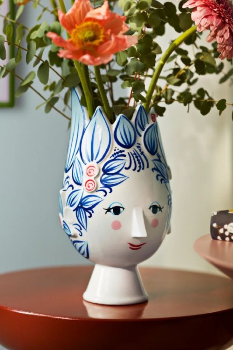 Bjørn Wiinblad vaza „Titania“, balta su mėlynais raštais